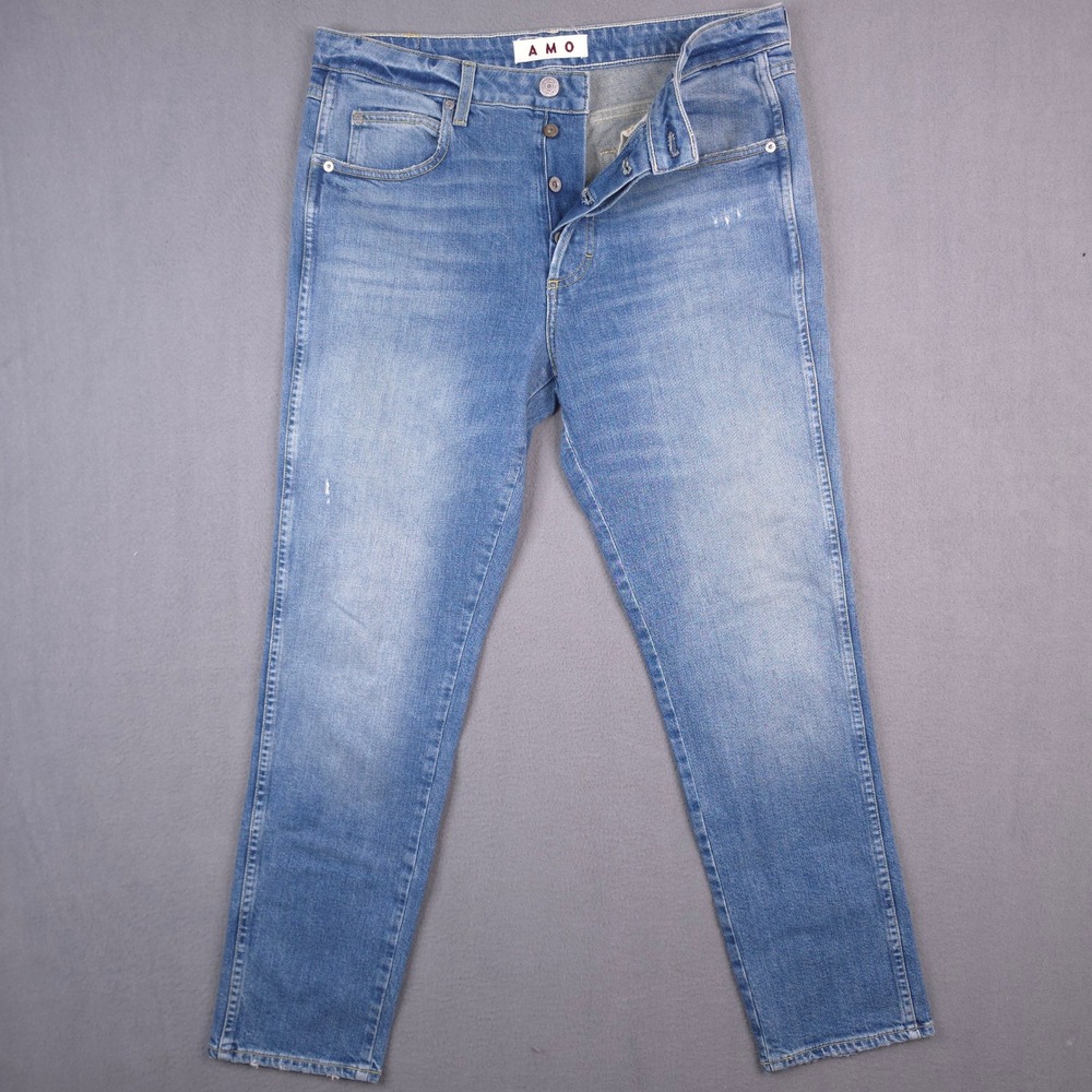 AMO Tomboy Damsel Jeans Light Wash Straight Leg Size 30 Button Fly Made in USA